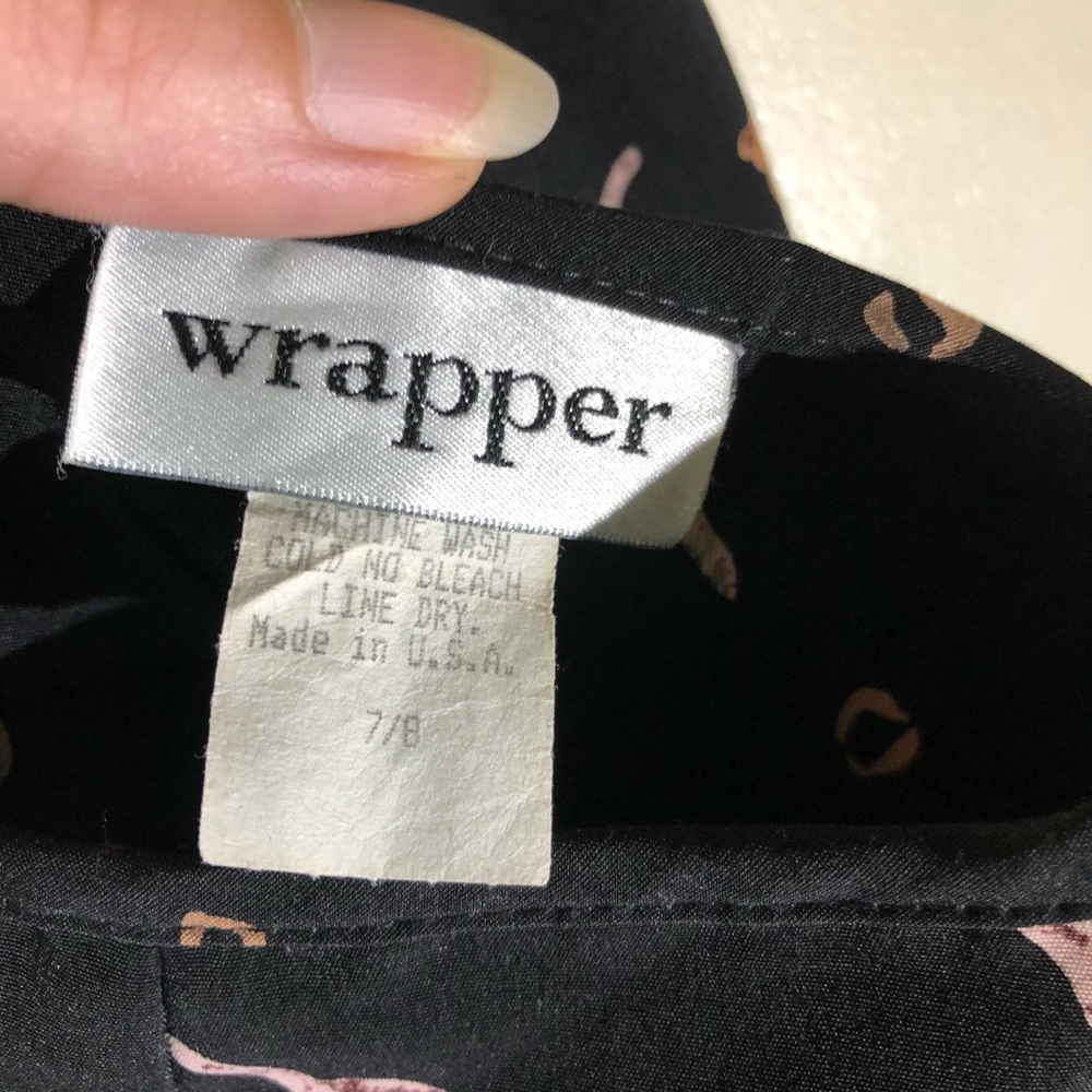 Vintage Wrapper a-line floral print black skirt sz 7/8 - Picture 6 of 7